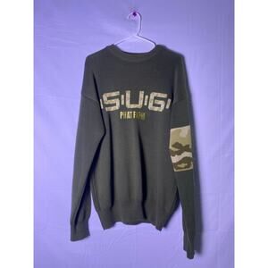 Vintage Phat Farm (SUG) Ribbed Knit Pullover Sweater Green Camouflage Arm Patch